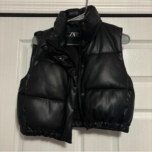 black zara leather vest